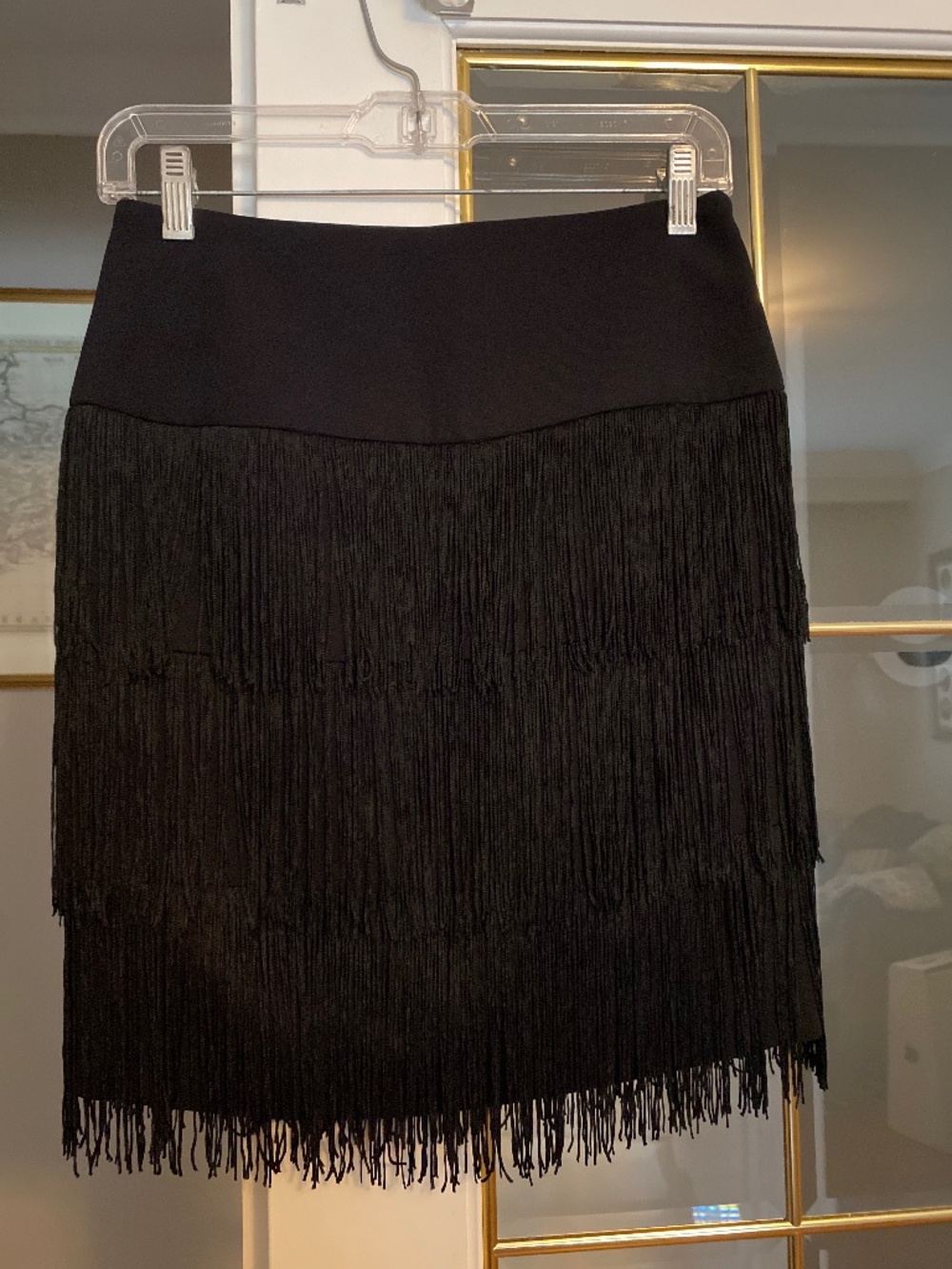 Black Fringe Mini Skirt | Size 6 | Statement Party Skirt